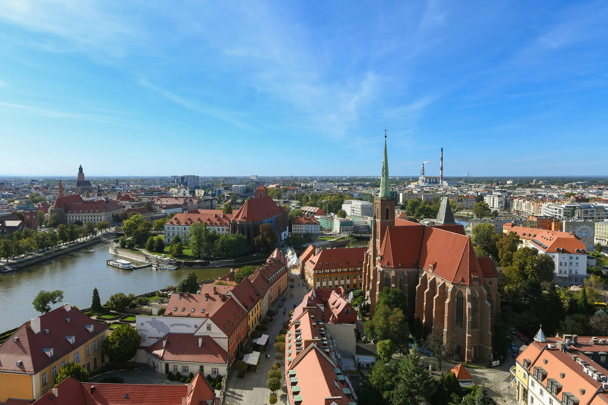 Aerial view of Wrocław and Ostrów Tumski